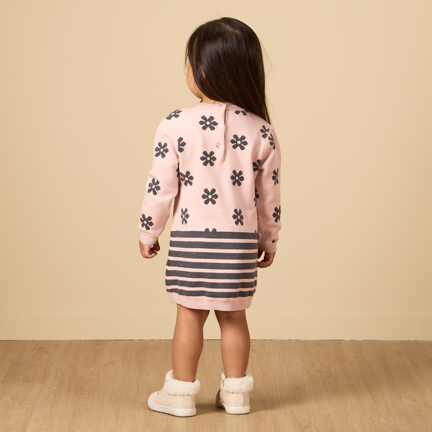Robe pull en tricot motifs fantaisie pour bébé fille 