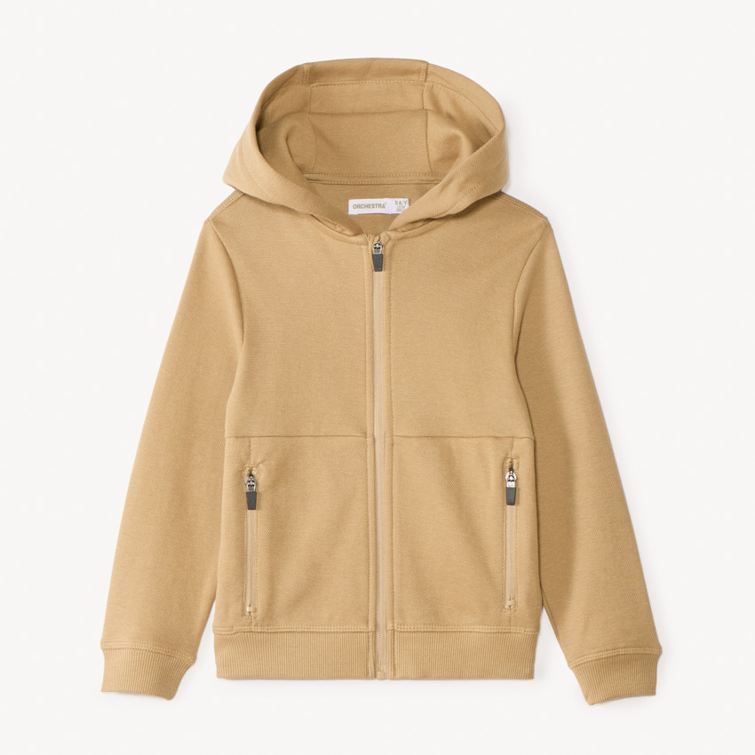 Gilet uni à capuche et poches zippées pour garçon 