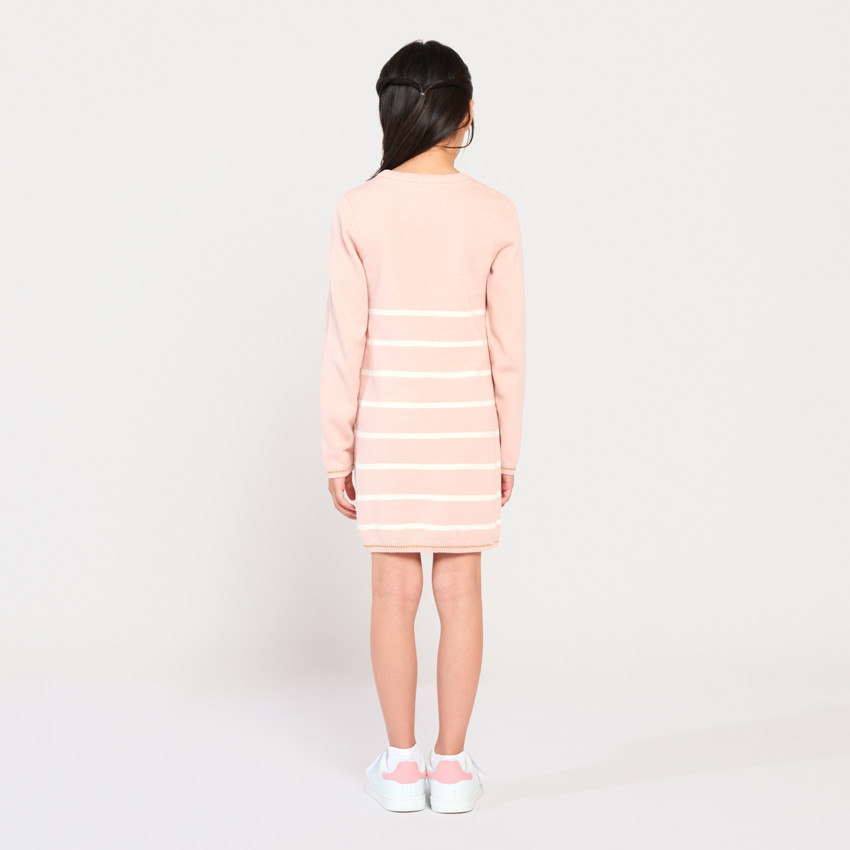 Gebreide jurk met lange mouwen, glitterprint en strepen voor meisjes 