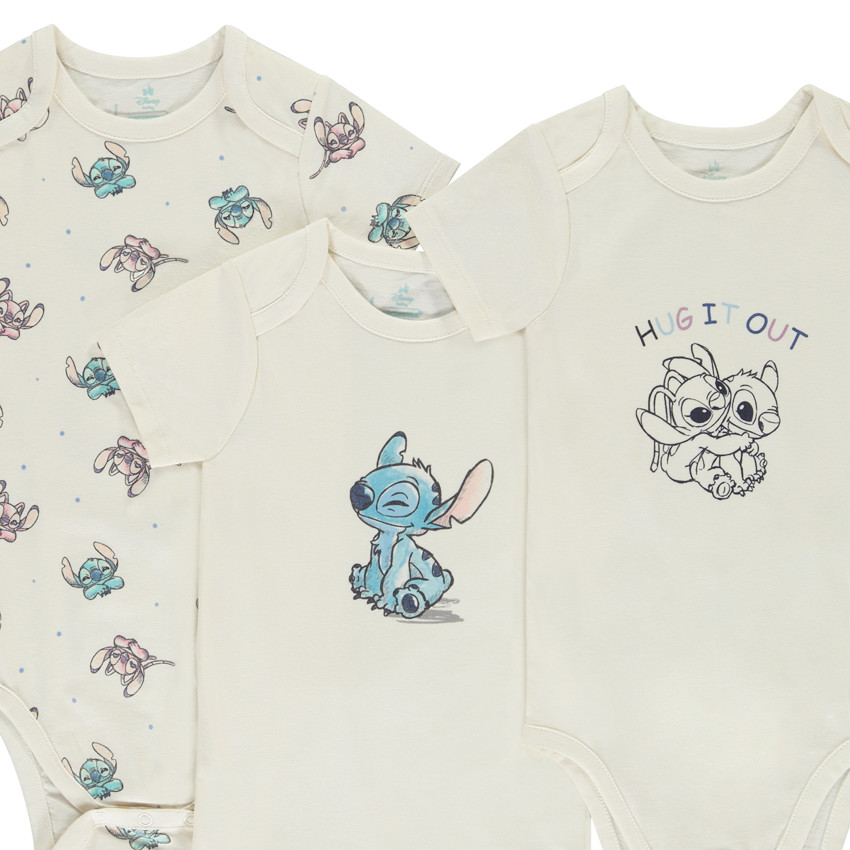 Set van 3 bodies met korte mouwen Stitch Disney voor baby