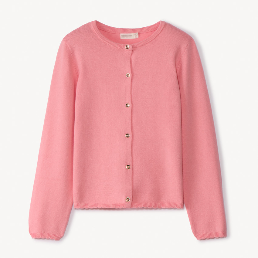 Gebreid effen vest met gegolfde boord voor meisjes 