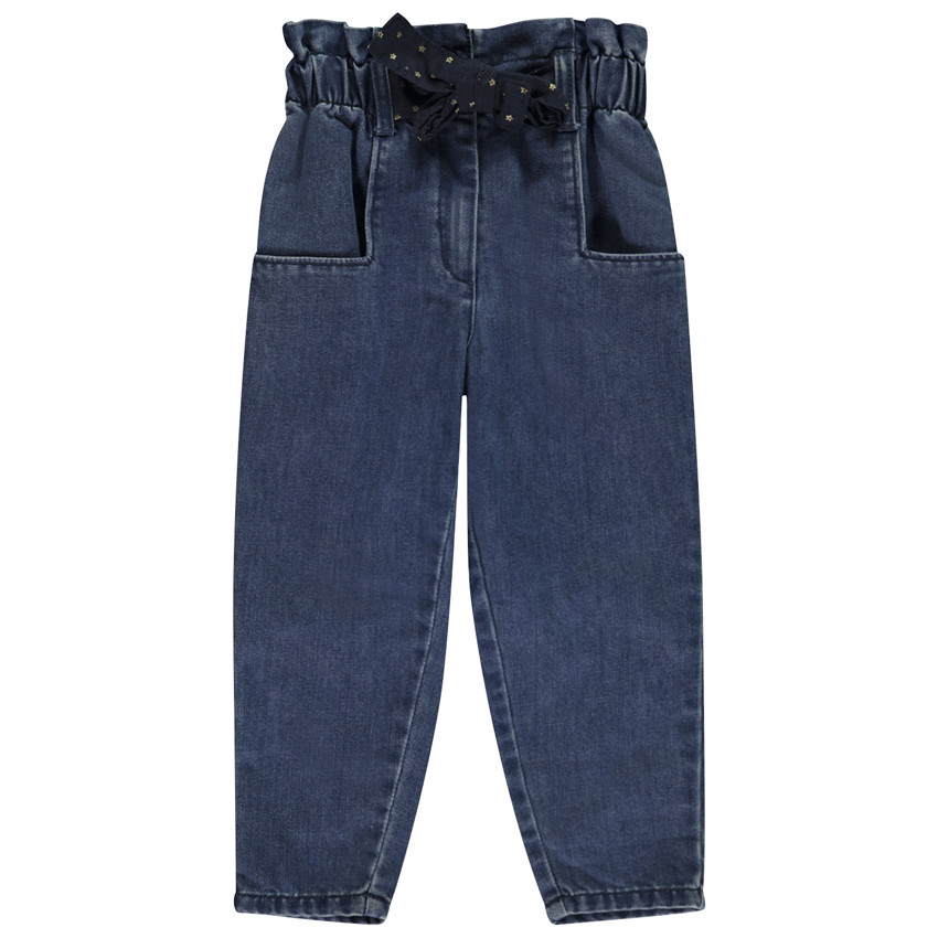 Jeans paperbag in denim met fantasie riem voor meisjes 