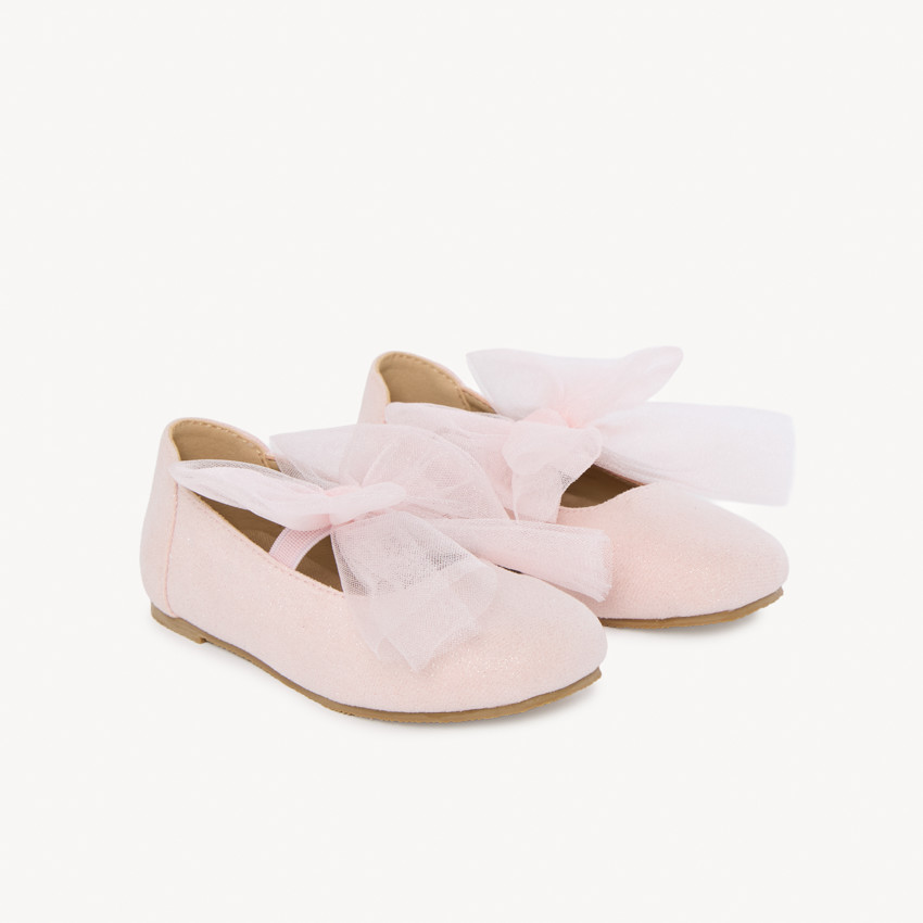 Babyschoenen van suède effect met elastieken en strik voor meisjes 