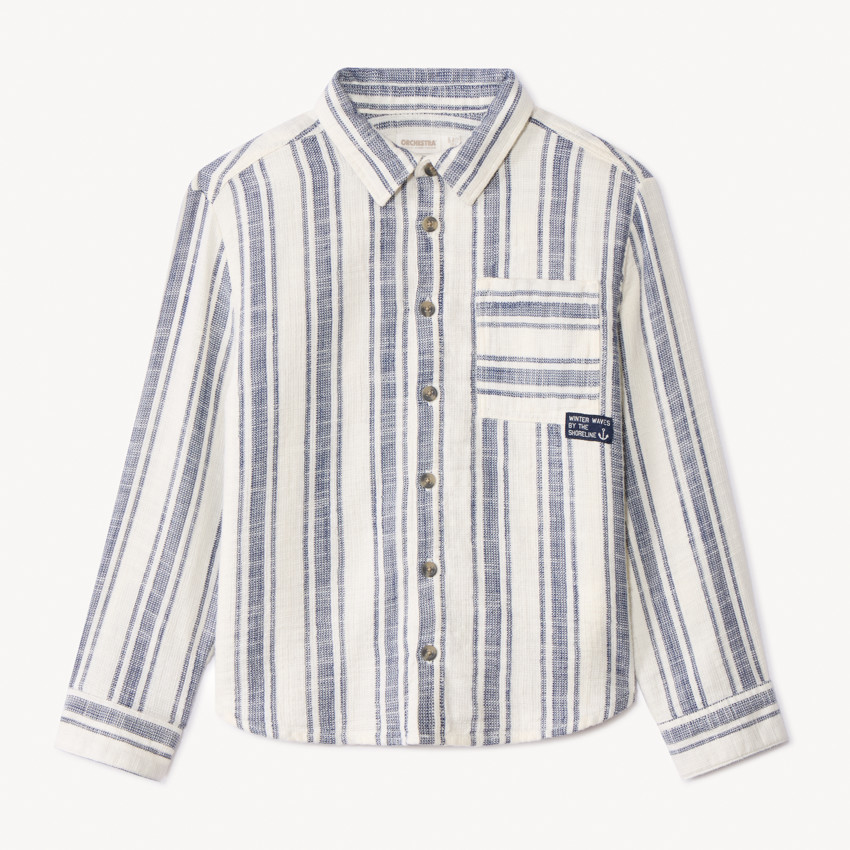 Gestreept overhemd met grote zak voor jongens 