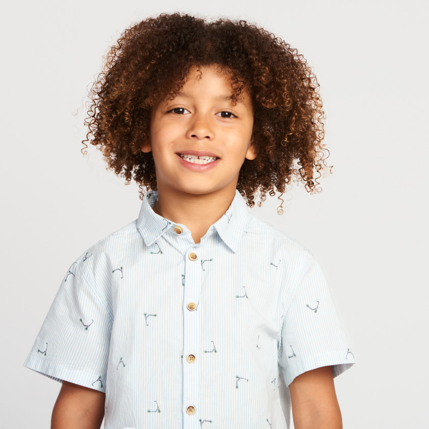 Chemise manches courtes rayée à imprimé trottinettes pour garçon 