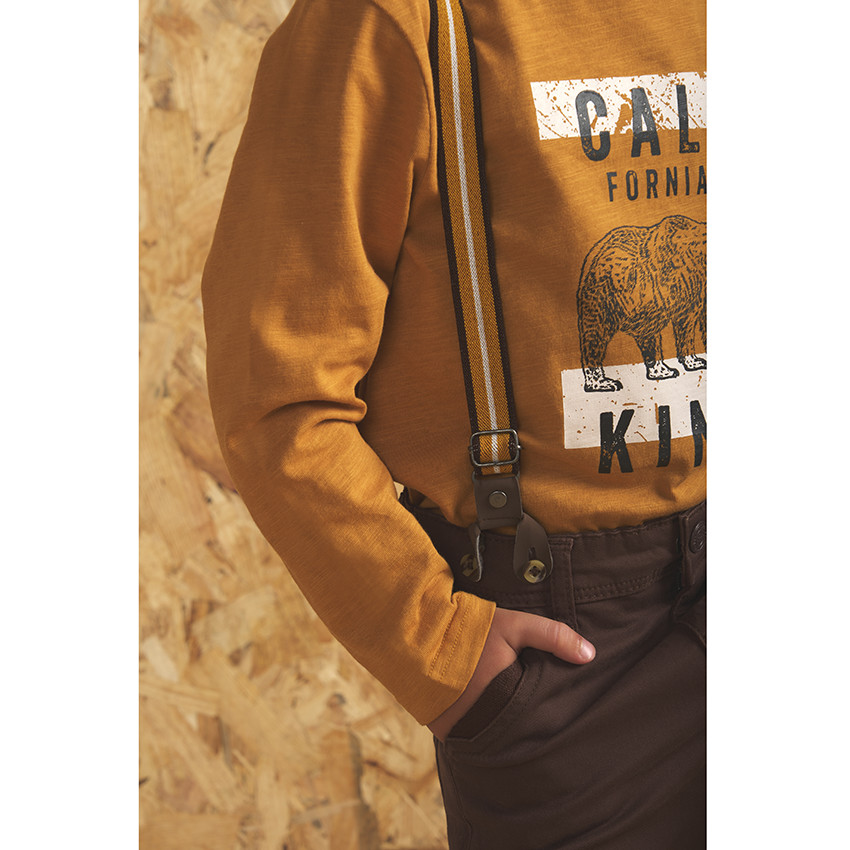 T-shirt manches longues en coton jaune pour enfant garçon 