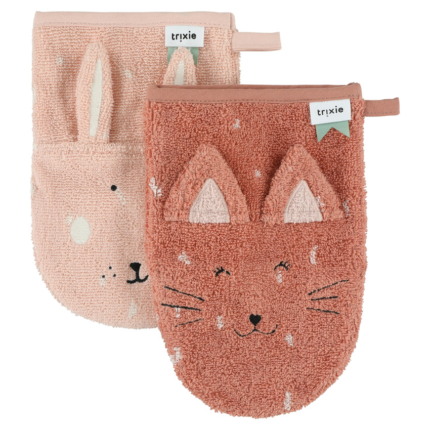 Washandje Mrs Cat/Mrs Rabbit 2stks 