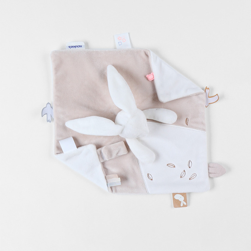 Doudou plat en veloudoux Snow le lapin 