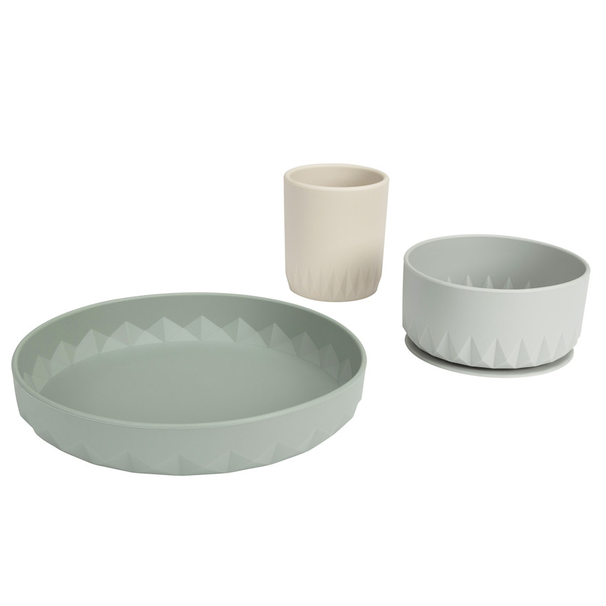Set repas 3 pièces en silicone Origami vert 