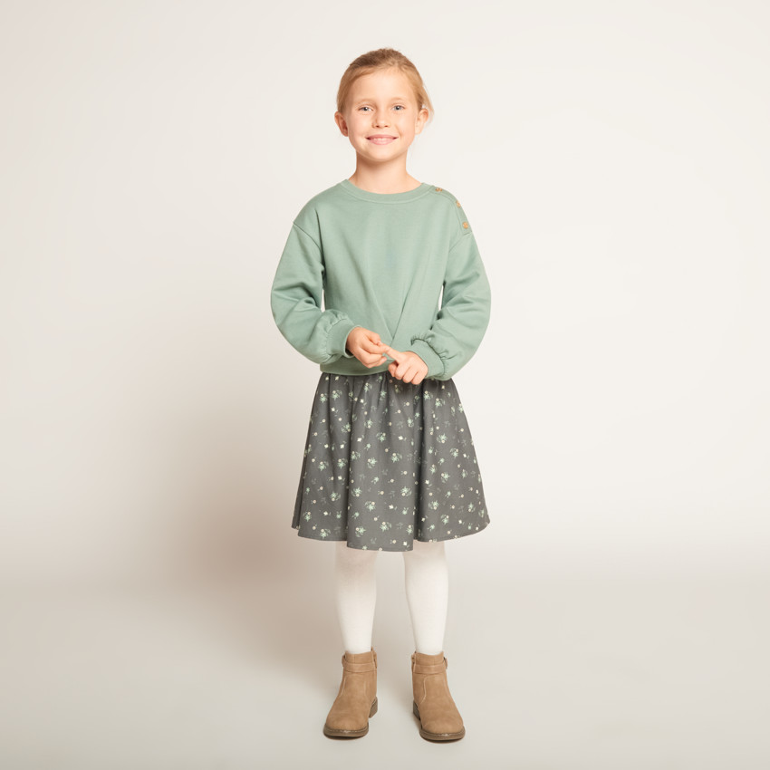 Robe bi-matière effet 2 en 1 fantaisie pour fille  