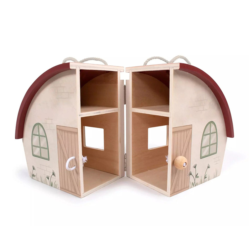 Houten boerderij met handvatten en 8 figuurtjes 18m+ 