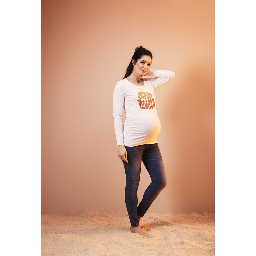 T-shirt de grossesse manches longues en jersey avec message printé 