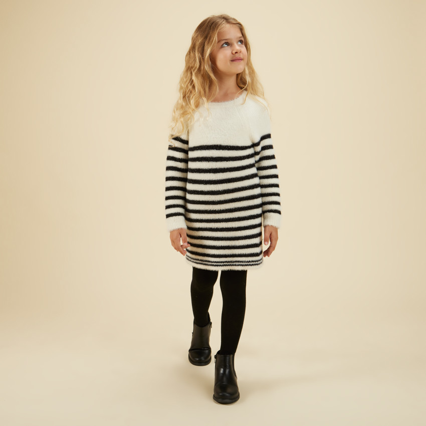 Robe effet fourrure en tricot côtelé et rayé pour fille 