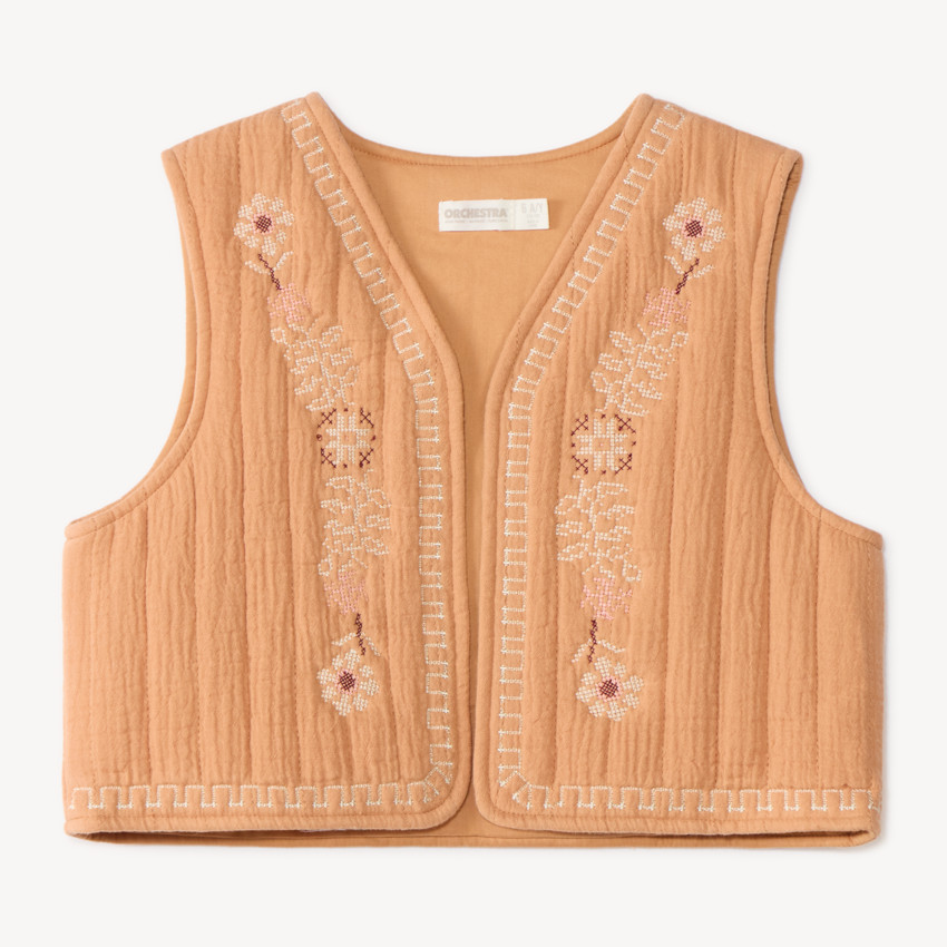 Gilet sans manches fille broderie florale 