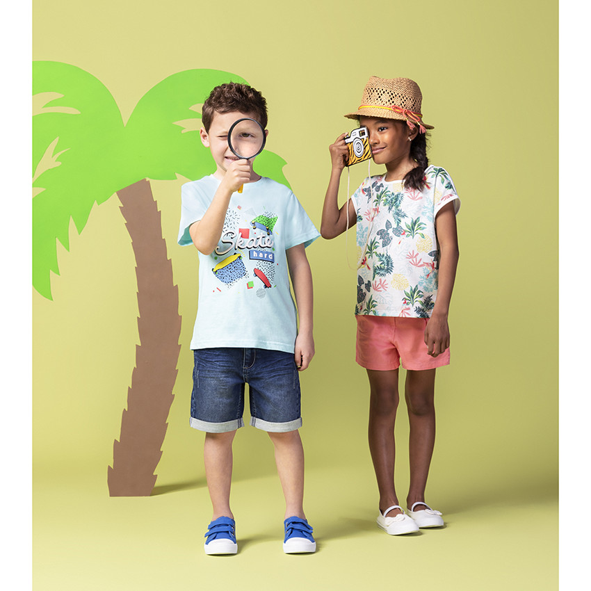 Short en satin de coton uni à poches volantées 