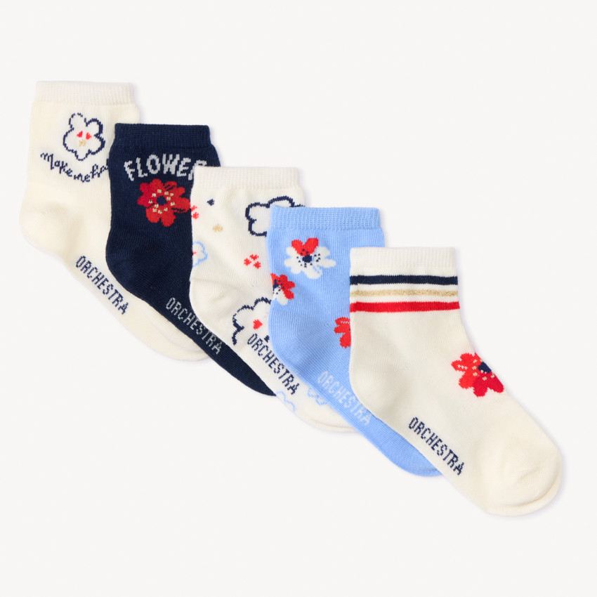 Lot de 5 paires de chaussettes motifs fleur fille 