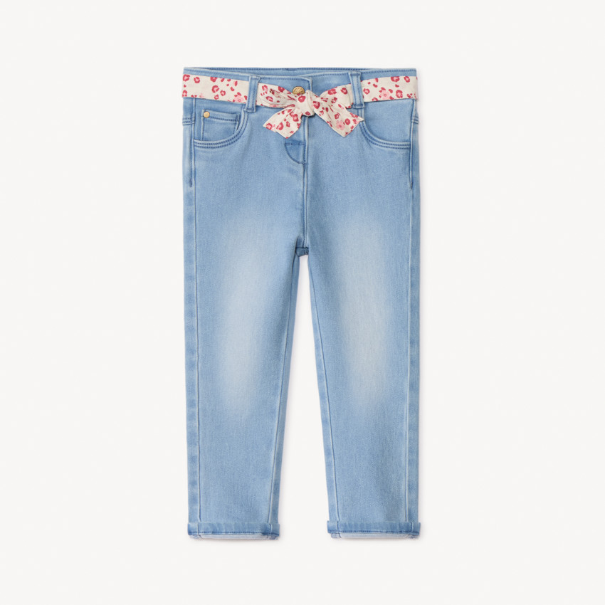 Jeans droit avec ceinture à nouer pour bébé fille 