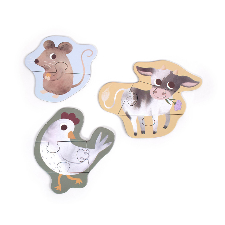 Set van de 3 eerste puzzels Dieren van de boerderij 3jaar+ 
