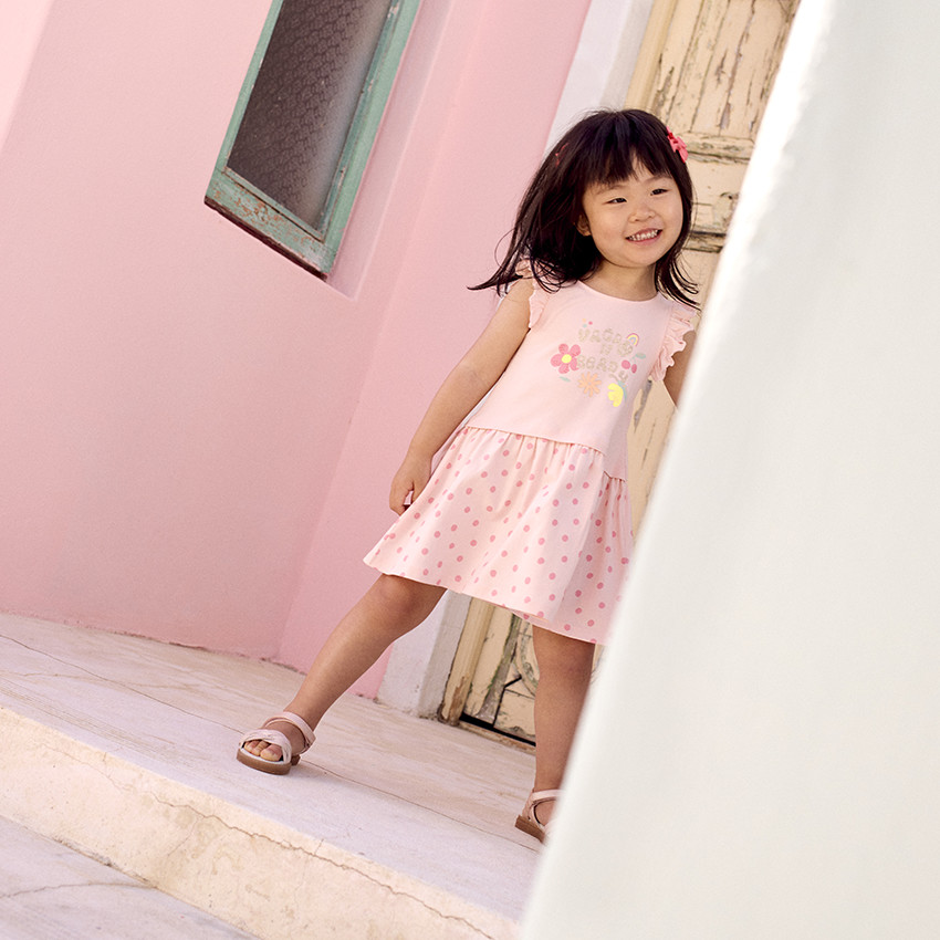 Robe manches courtes volantées effet 2 en 1 pour bébé fille 