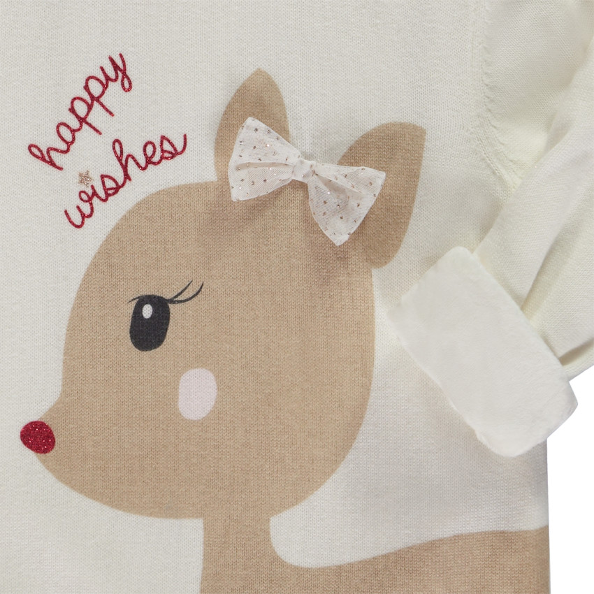 Pull en tricot doublé velours motif biche pour bébé fille 