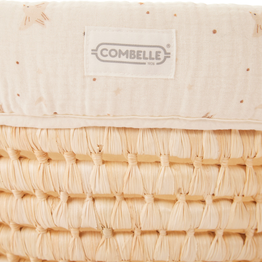 Couffin en osier avec habillage en tetra imprimé écru 