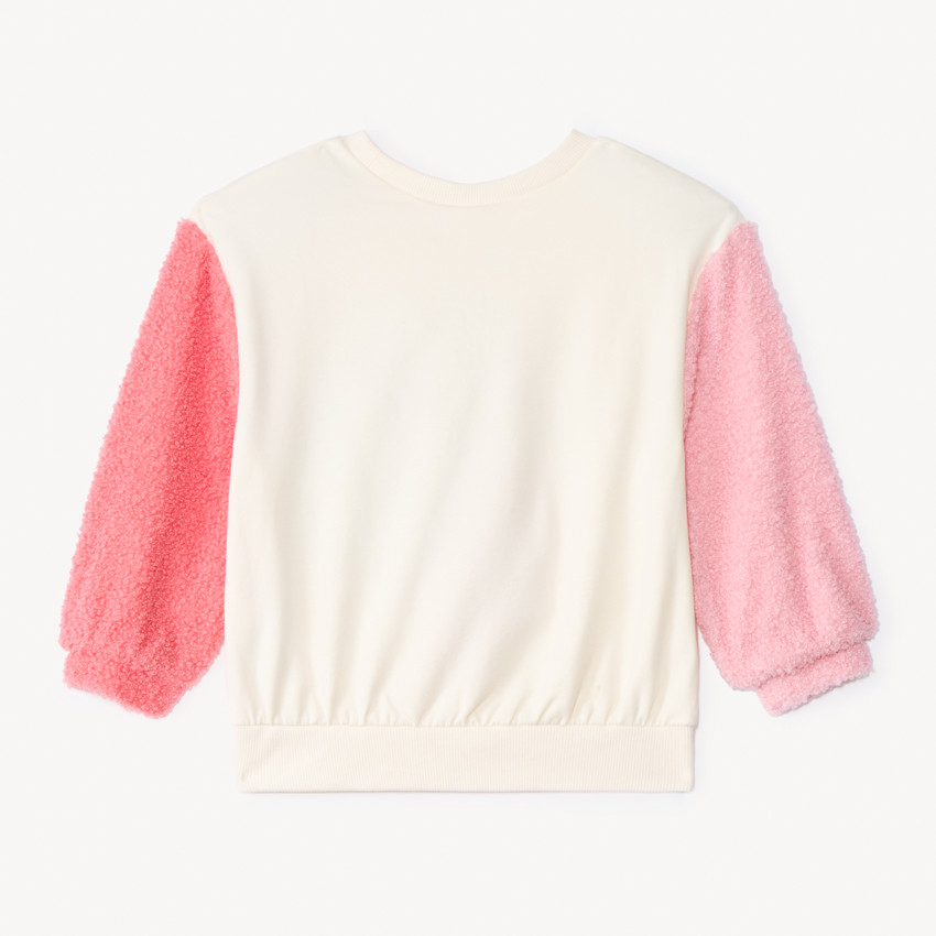 Sweatshirt in fleece met colourblock en sherpa mouwen voor babymeisje 