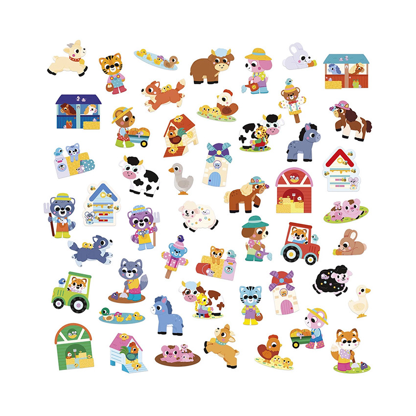 Pochette de 50 grandes gommettes Animaux de la ferme 