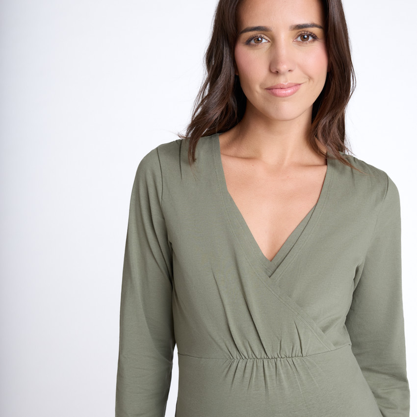 T-shirt met lange mouwen voor zwangerschap en borstvoeding met overslagkraag 