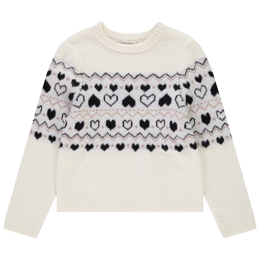 Trui in gebreid fluweel met bergpatroon voor meisjes 