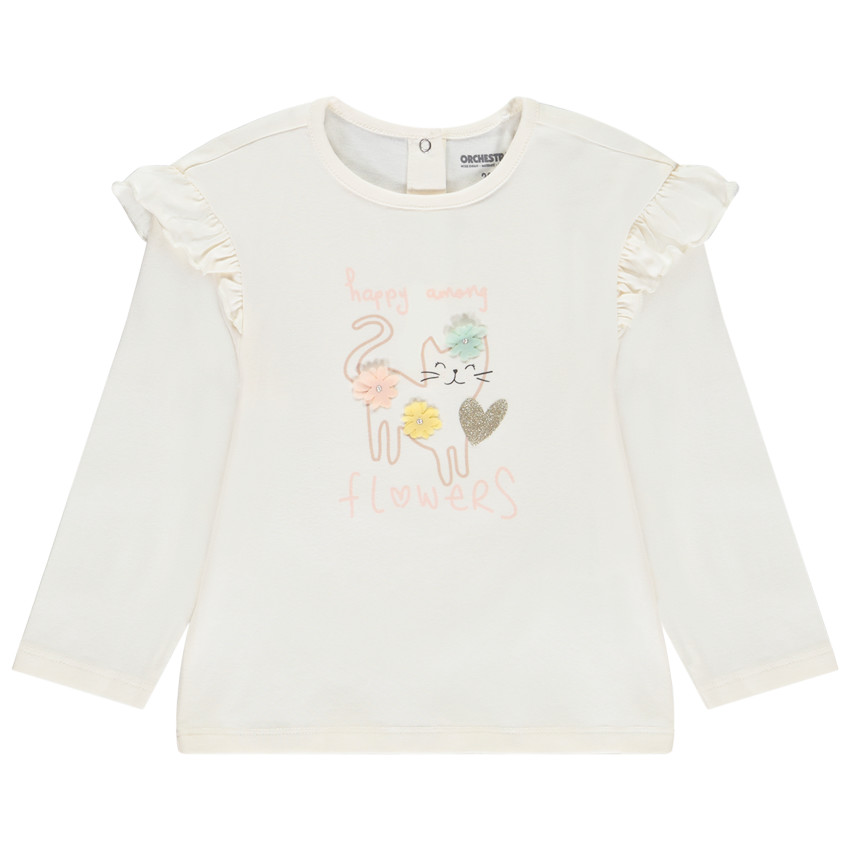 T-shirt manches longues motif chat pour bébé fille 