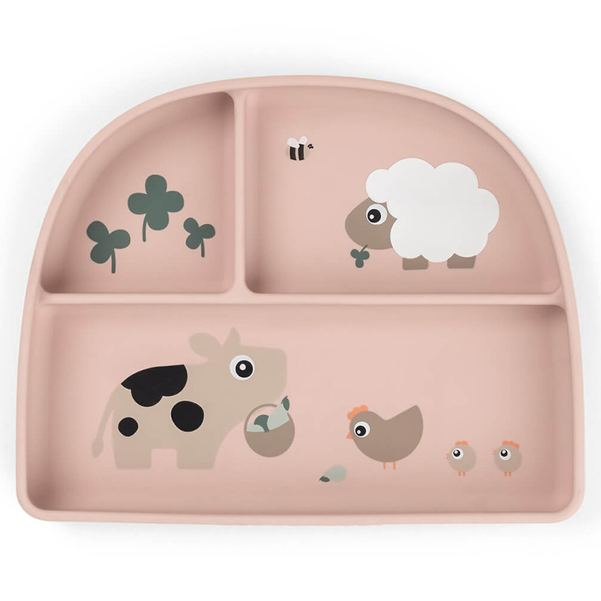Bord met zuignap en vakjes Tiny Farm Roze 
