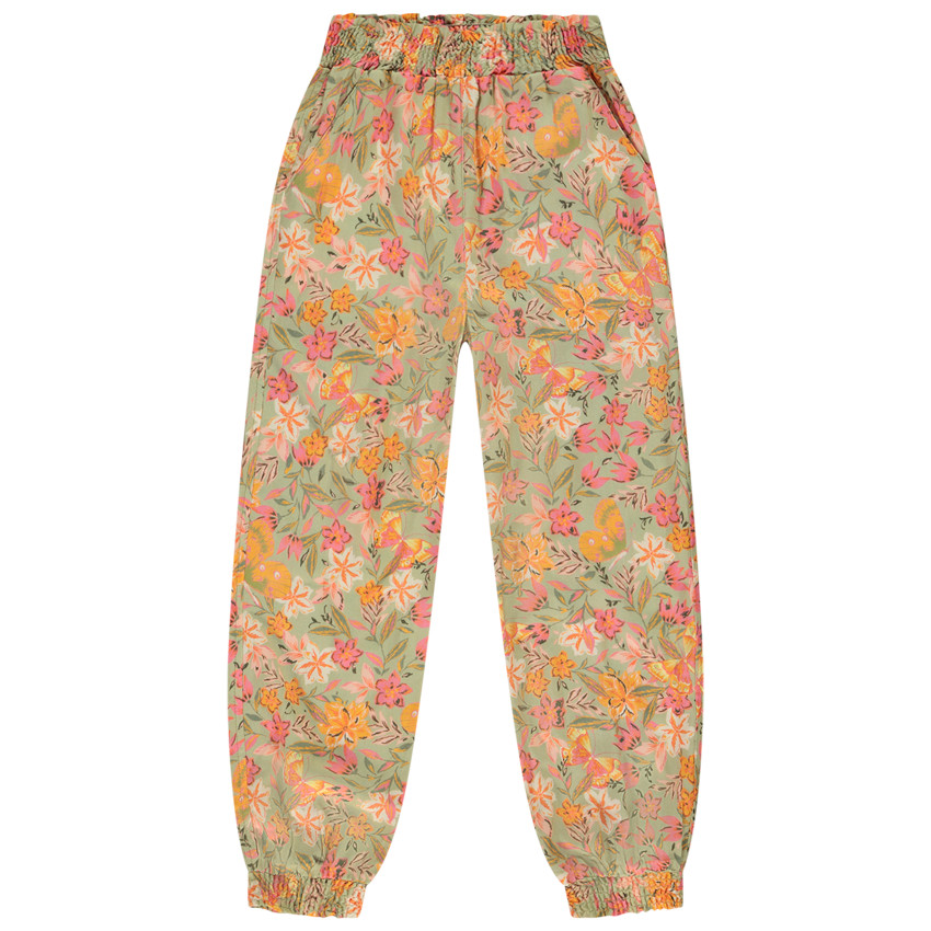 Vloeiende broek met smocks en bloemenprint voor meisjes 