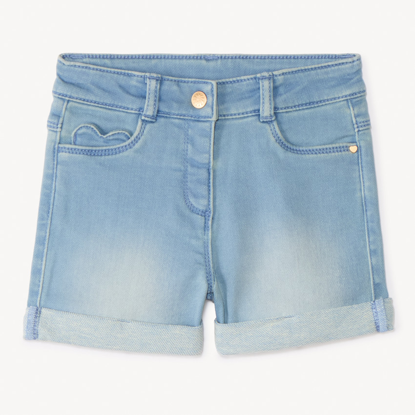 Short effet jean à poche cœur pour bébé fille 