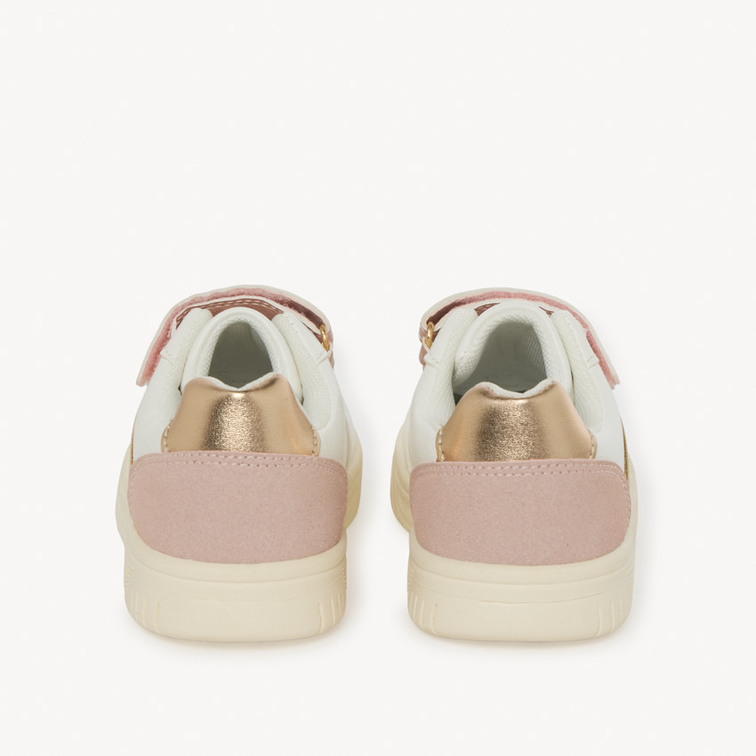 Sportieve sneakers met iriserende roze en gouden velcro