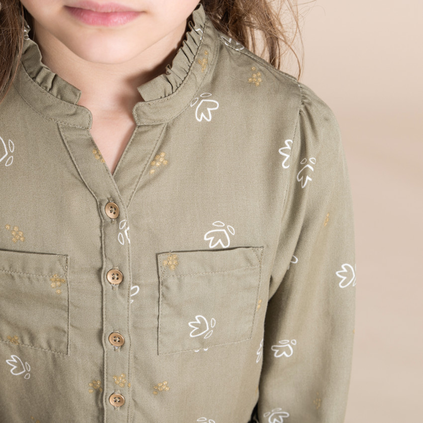 Robe manches longues imprimé à col mao pour fille 