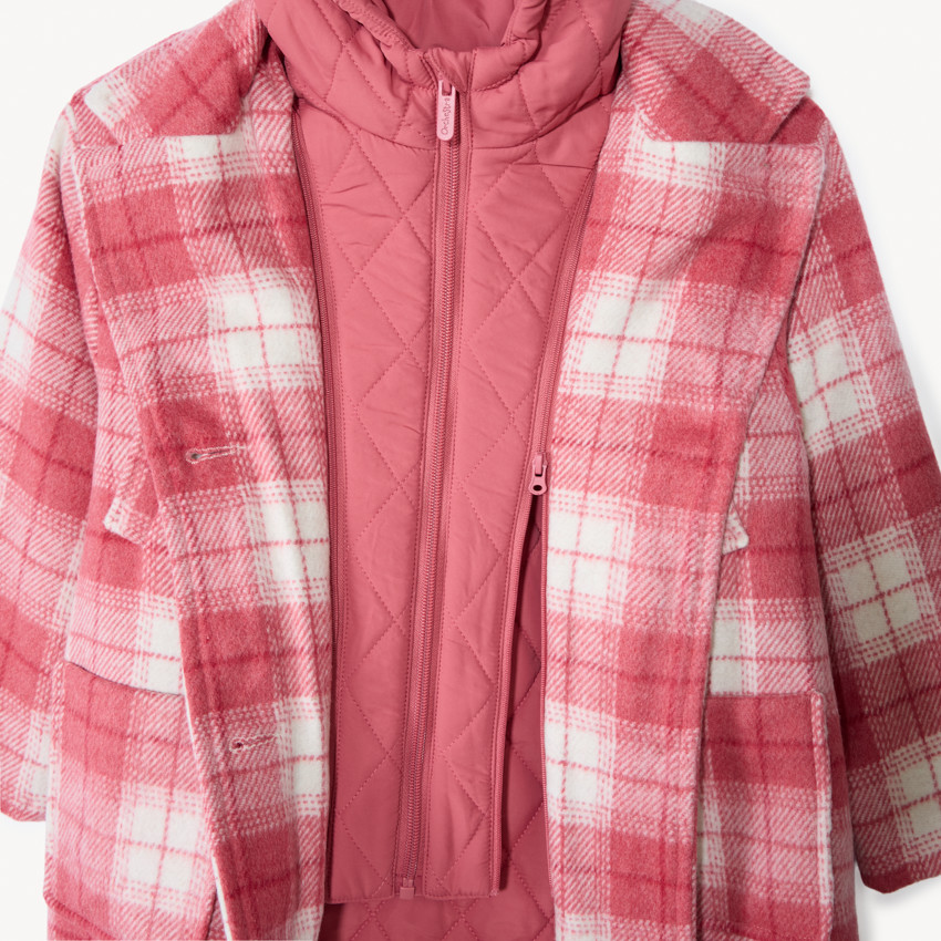 Evolutieve jas van wollen drap met roos geruit patroon voor meisjes 