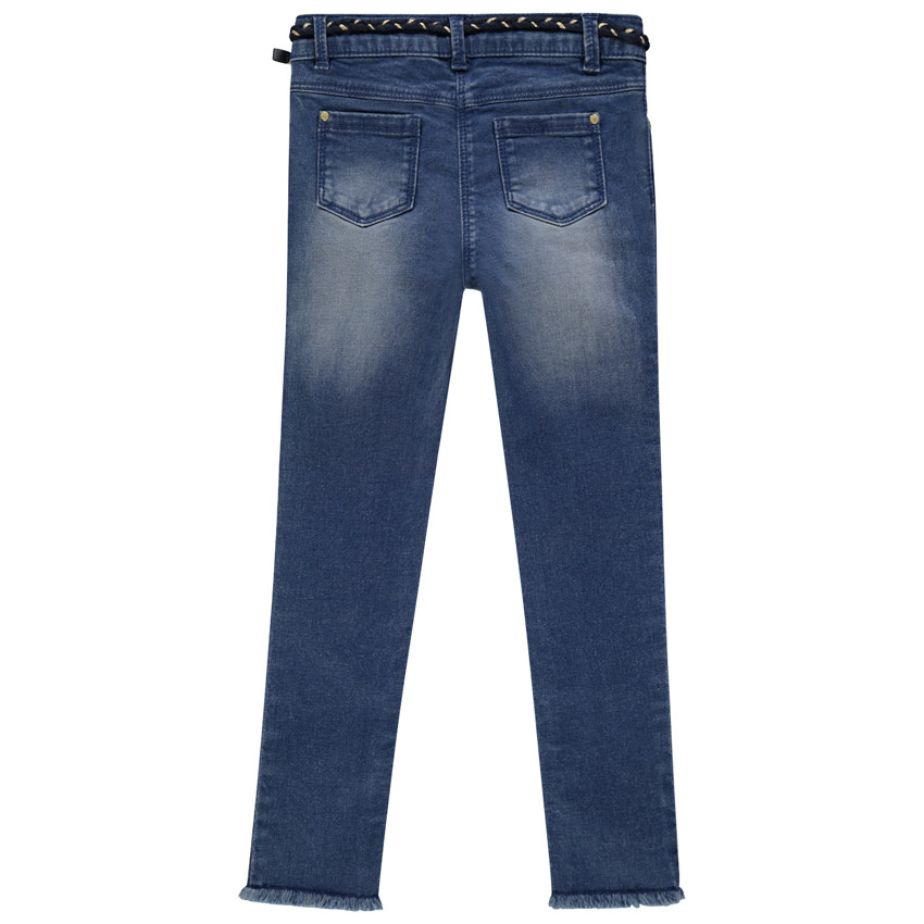 Jean slim à broderies et ceinture pour enfant fille 