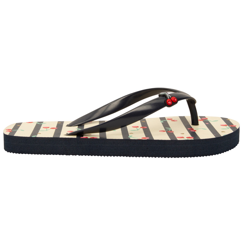 Tongs rayées à imprimé et badge cerises pour fille avec lanière selon l'âge 