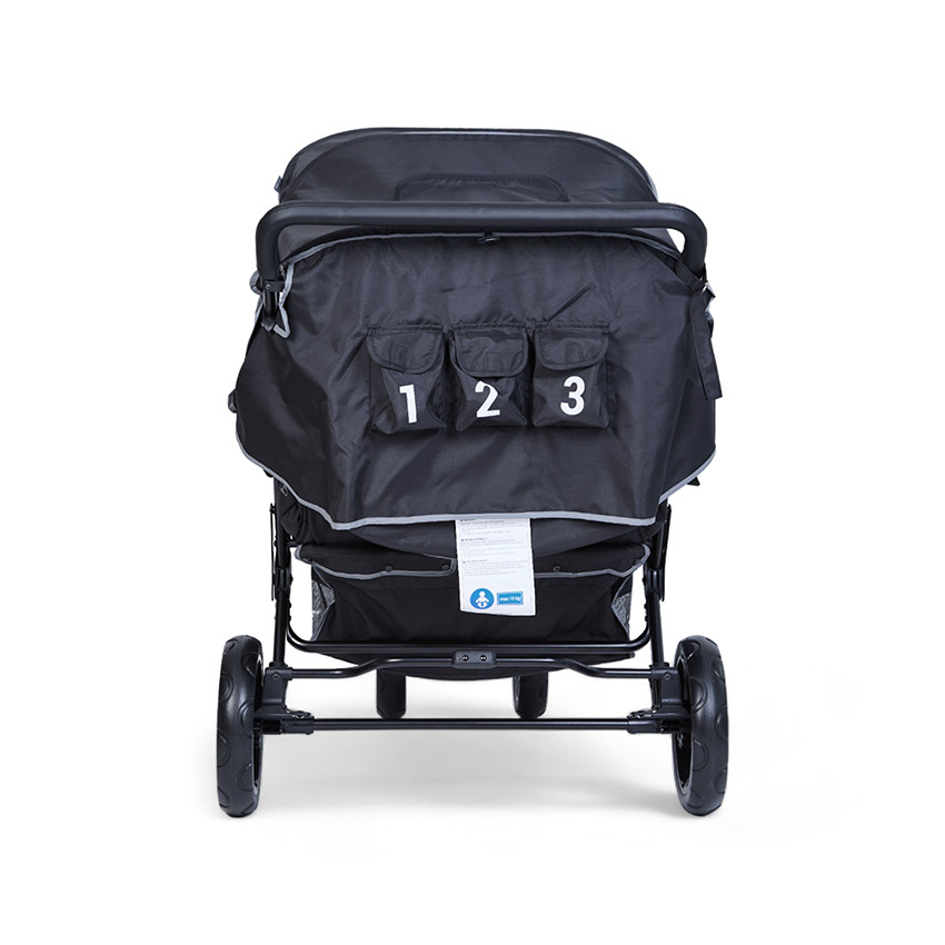 Poussette triple noir avec housse de pluie et pare-soleil  