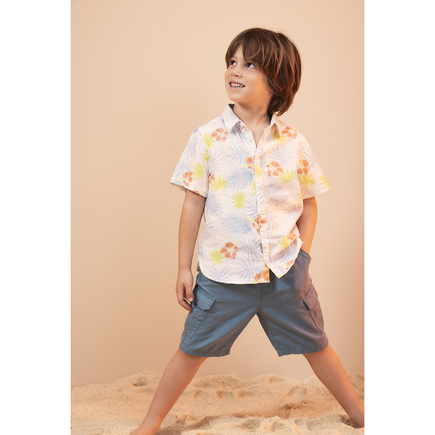 Chemise met korte mouwen met exotische print voor jongen 