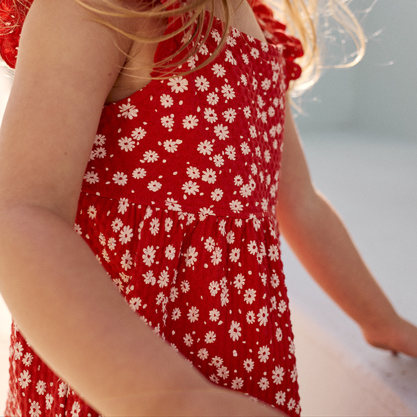 Jurk met korte mouwen bedrukt in cloqué mesh voor baby meisjes 