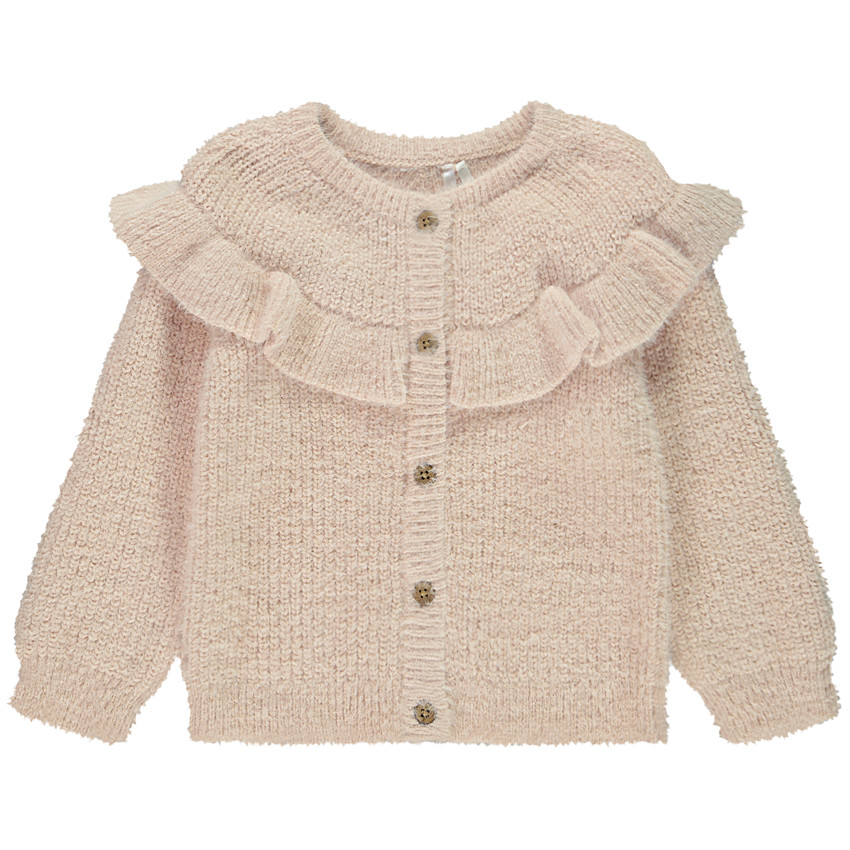 Gilet uni en tricot avec empiècement volanté pour bébé fille 
