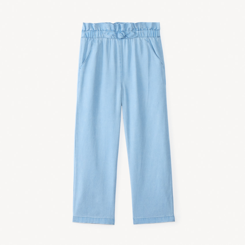 Pantalon large coupe paper bag avec nœud fille 