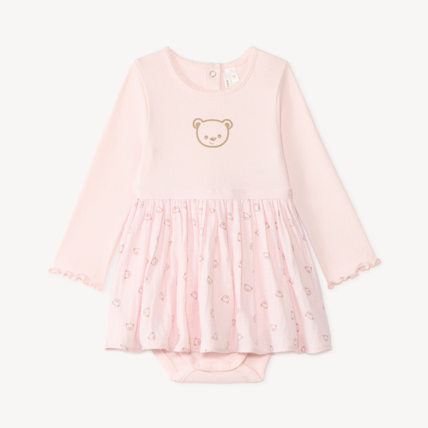 Robe manches longues bébé fille effet 2 en 1 avec body intégré 