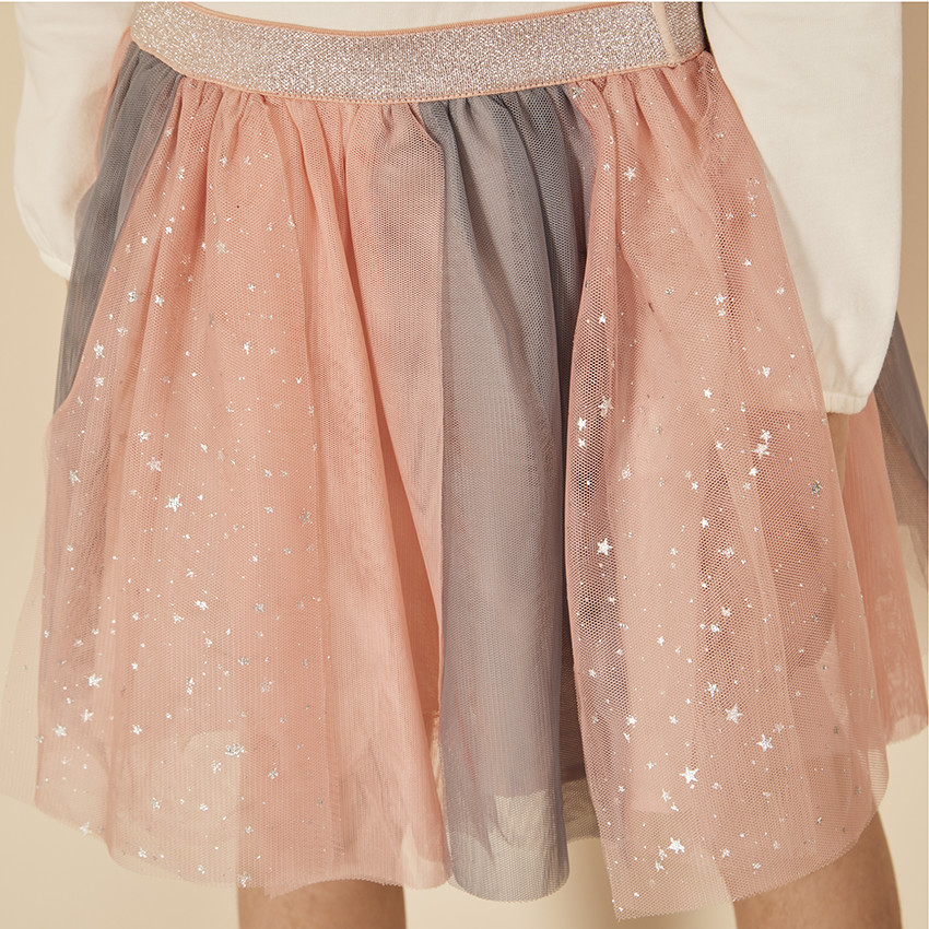 Tweekleurige bi-materiaal jurk 2-in-1 effect met tweekleurige tule voor meisjes 