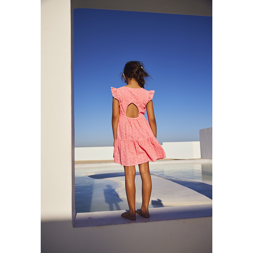 Jurk met korte mouwen en ruches in Engels borduursel voor meisjes 