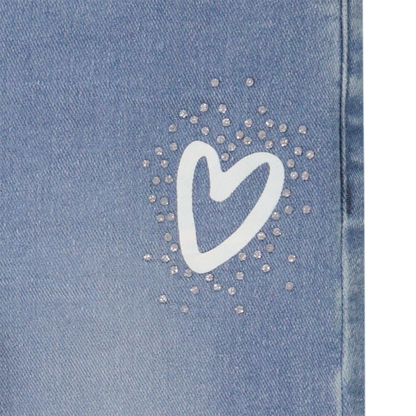 Jeans slim in denim met patchwork-effect en strass voor meisjes 