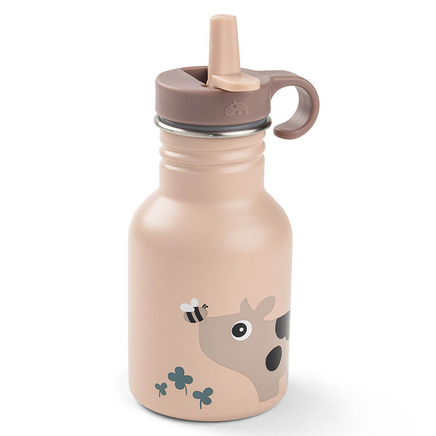 Drinkfles met rietje Tiny Farm Roze 350ML 