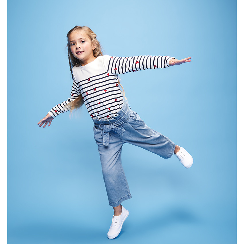 Matrozenshirt met lange mouwen en hartjesprint voor meisjes 