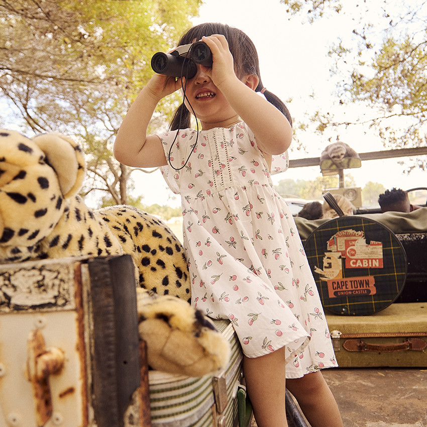 Jurk met korte mouwen met perzikpatroon voor meisjes 